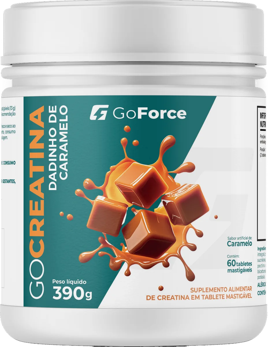 Pote de GoCreatina Dadinho de Caramelo 390 g com 60 tabletes mastigáveis